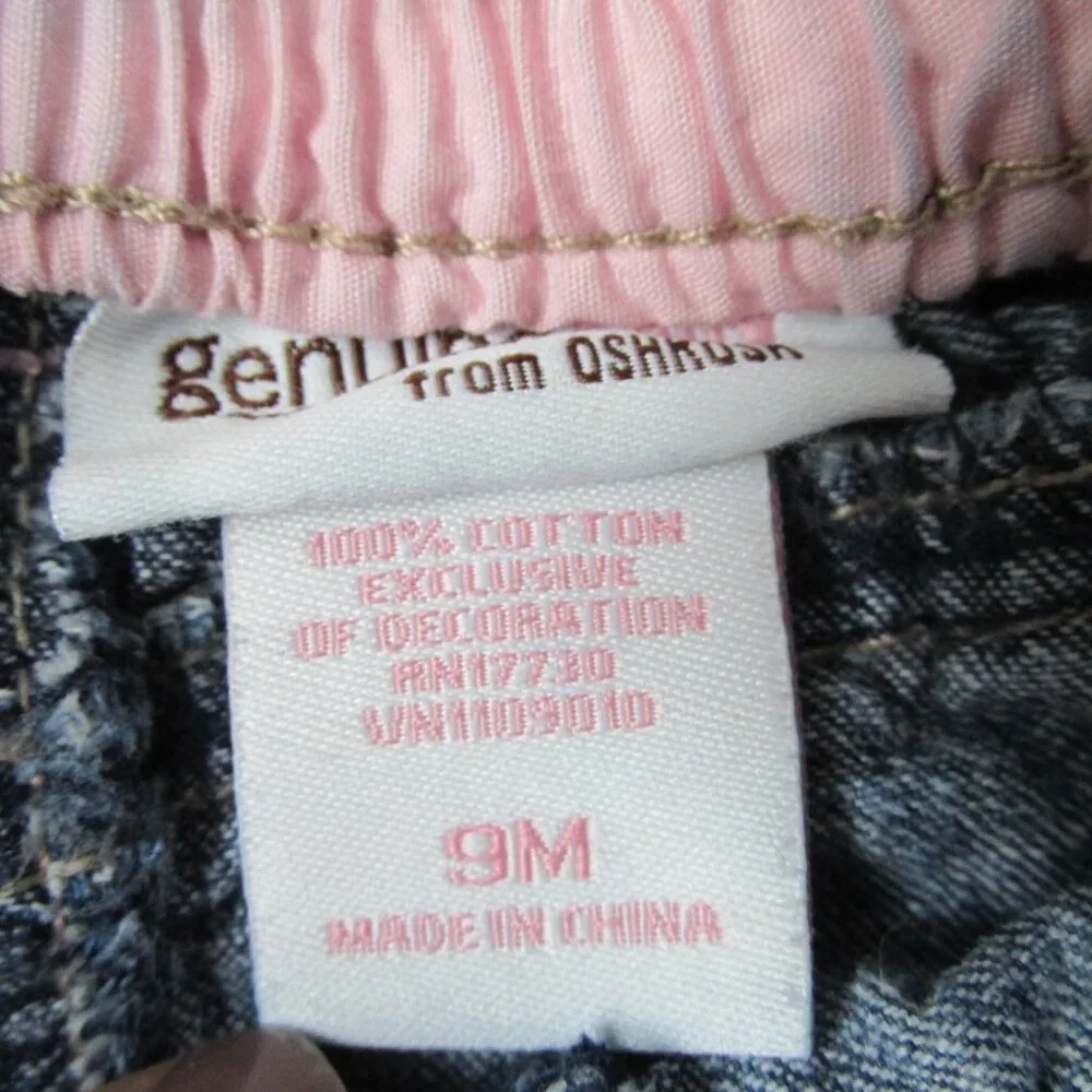 Osh Kosh Genuine Kids‎ Pull On Jeans Infant Girls 9M Blue Denim Elastic Pants